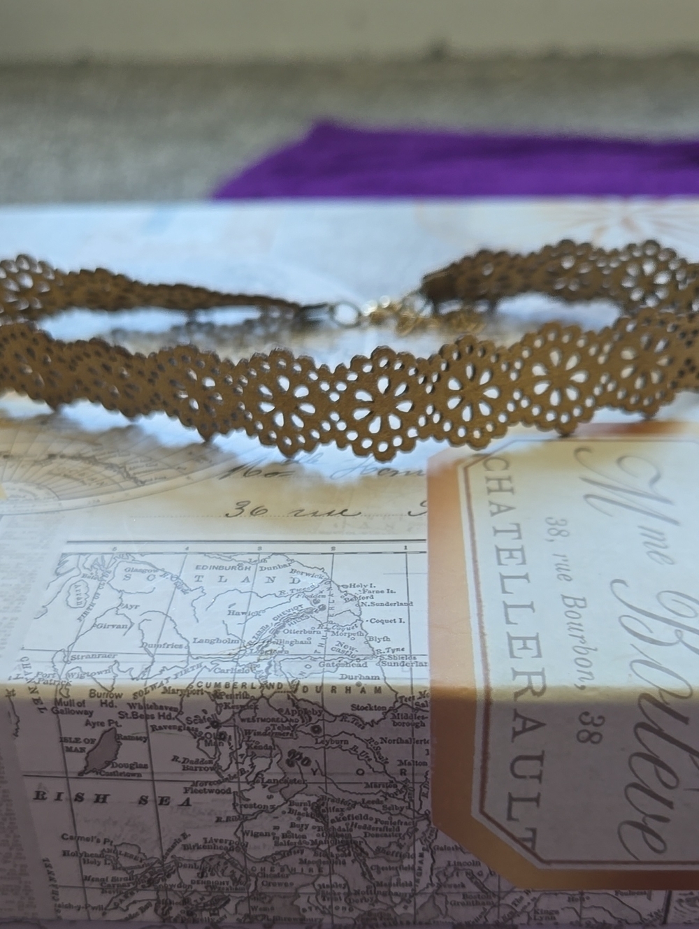 Laser-Cut Floral Brown Choker Necklace